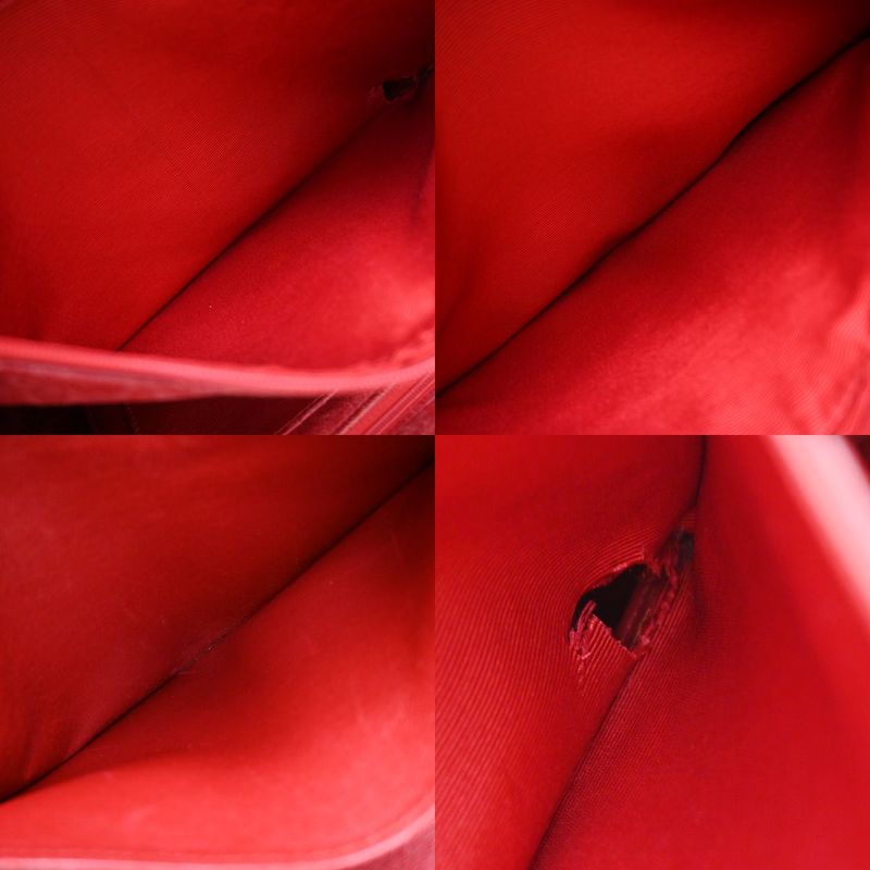 Chanel Handbag Fur Bag Leather Red 86ka838