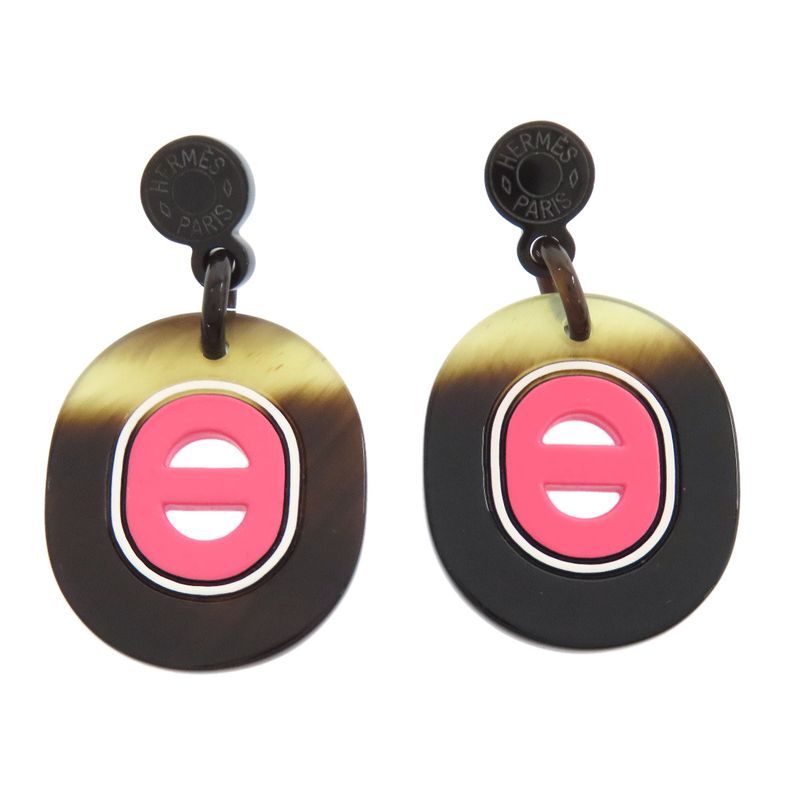 Hermes Fidelio Villages PM Earrings Metal Buffalo Horn Ladies