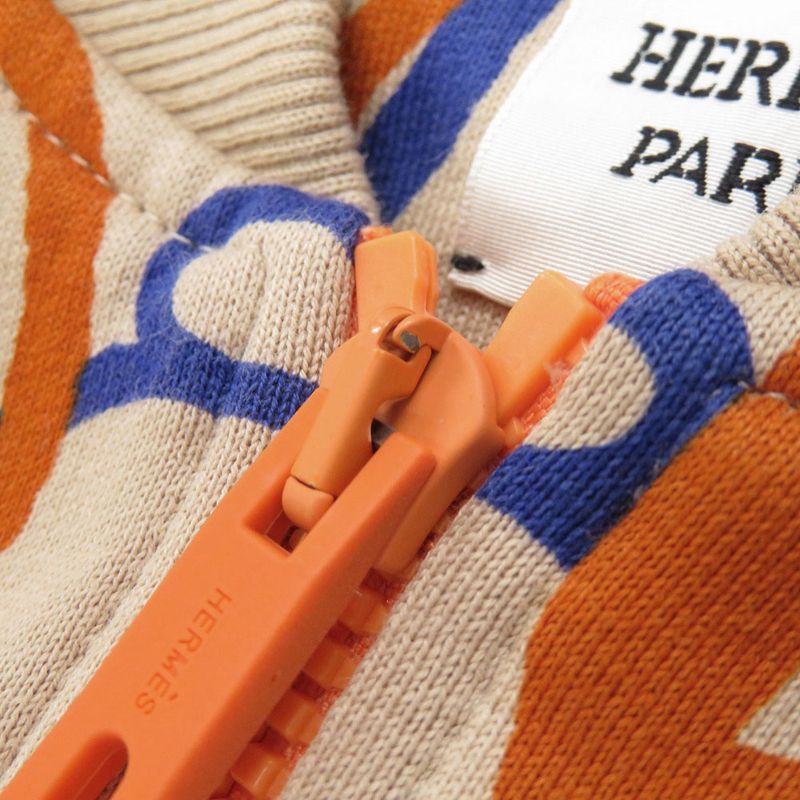Hermes Fantasie D'etriers Size 36 Cotton Beige Orange Blue Blouson Jacket 0701