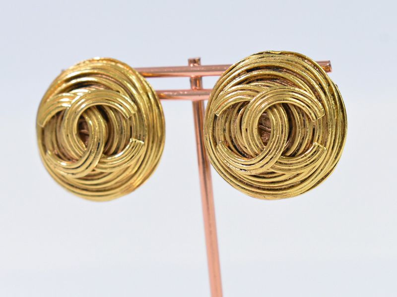 Authentic Chanel Coco Mark Earrings GP Gold Plated Coco Mark Accessories