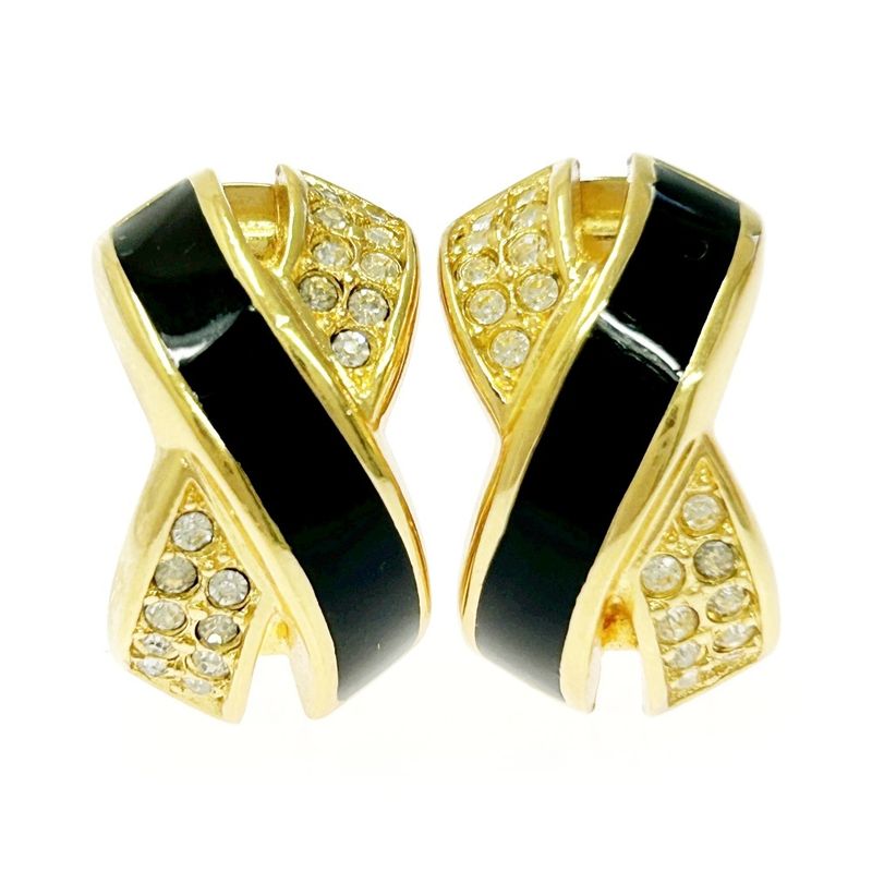 Christian Dior GP Rhinestone Cross Earrings Women's Gold Black 369890 Earrings