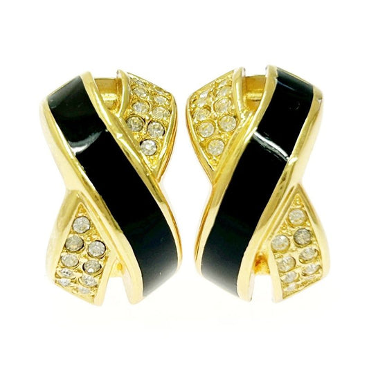 Christian Dior GP Rhinestone Cross Earrings Women's Gold Black 369890 Earrings