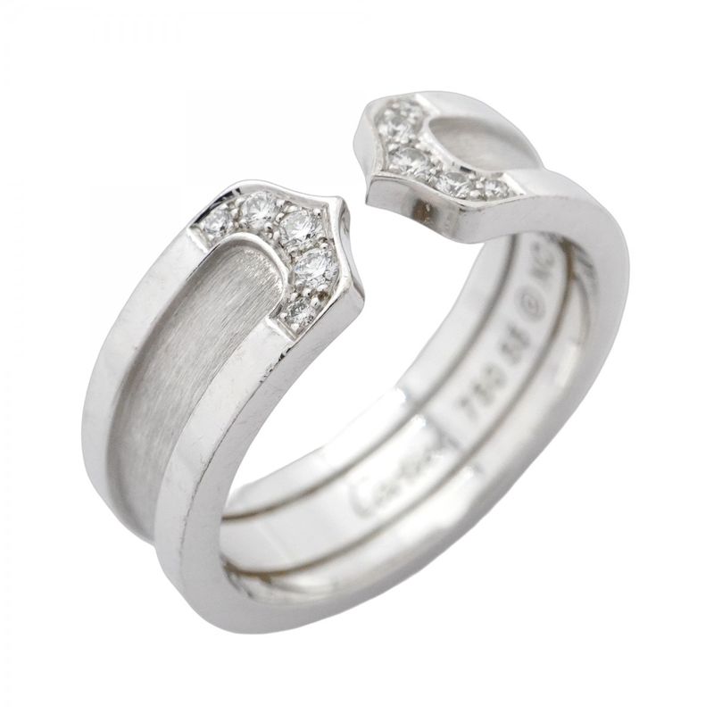 Cartier Ring C2 18K White Gold White Togo Old Diamond #55 Men Women Unisex