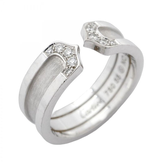 Cartier Ring C2 18K White Gold White Togo Old Diamond #55 Men Women Unisex