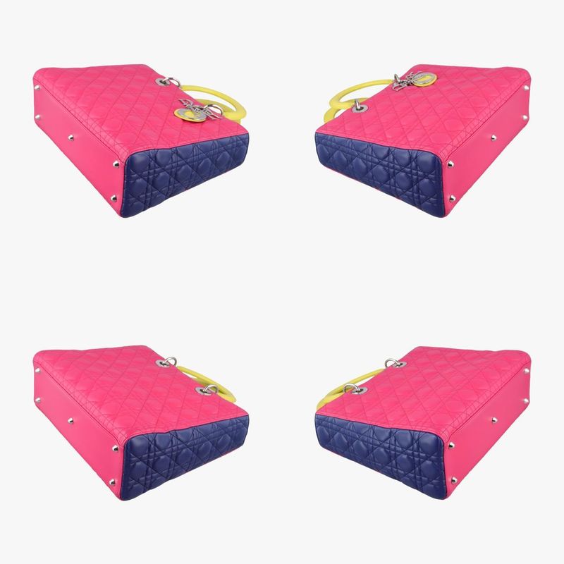 Christian Diorchristian Dior Lady Dior Rose Red And Yellow And Blue Lambskin