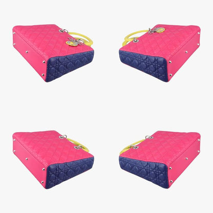 Christian Diorchristian Dior Lady Dior Rose Red And Yellow And Blue Lambskin