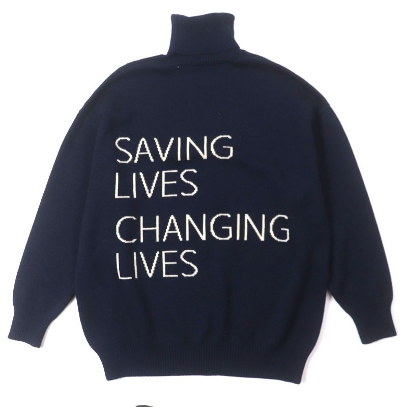 Balenciaga 542688 100% Wool WFP Logo Oversized Turtleneck Knit Sweater Navy S