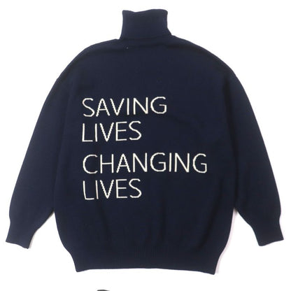 Balenciaga 542688 100% Wool WFP Logo Oversized Turtleneck Knit Sweater Navy S