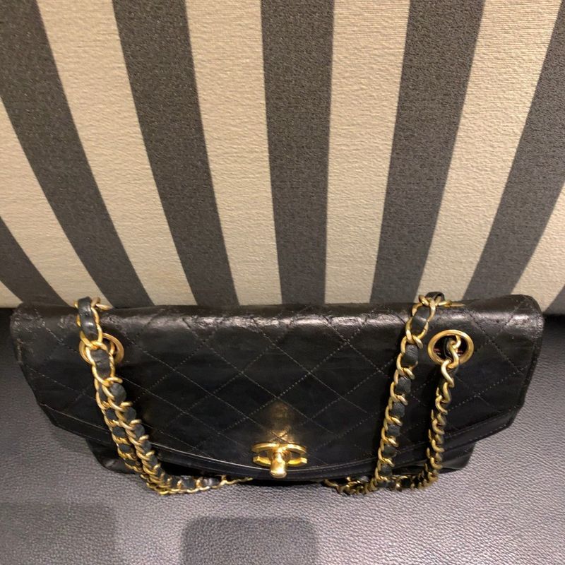 ◎ Authentic Chanel Half Moon Matelasse Chain Shoulder Bag Black Coco Mark