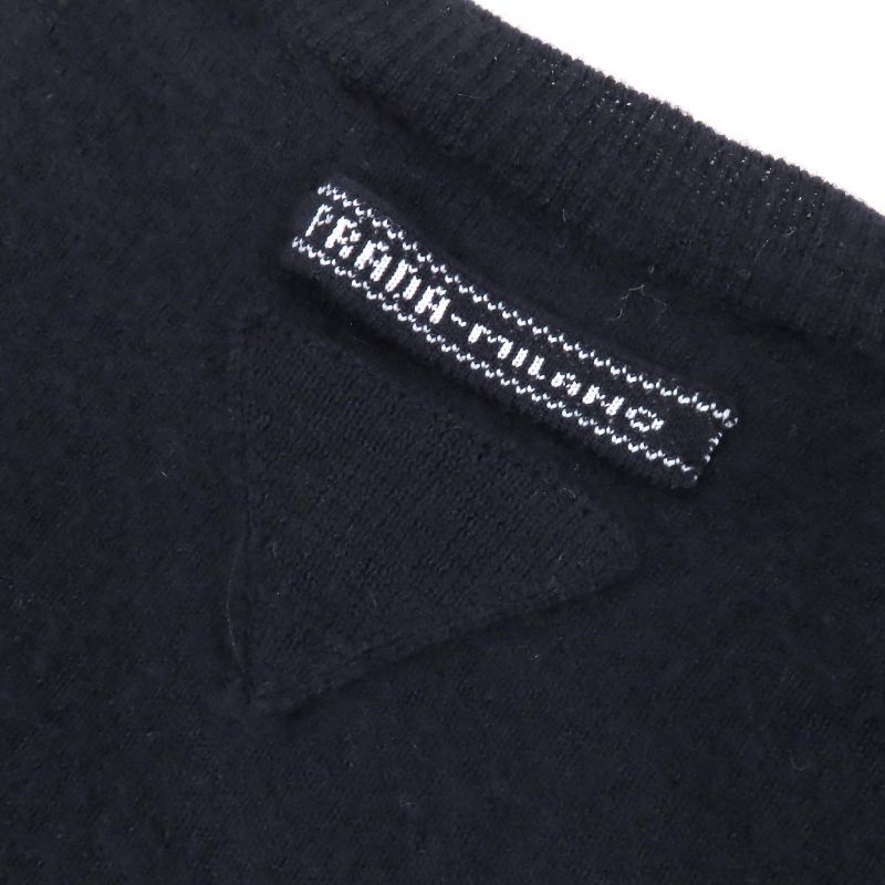 Prada 2023 P24d2q 100% Cashmere Crewneck Short Sleeve Knit Sweater Navy 36 Made