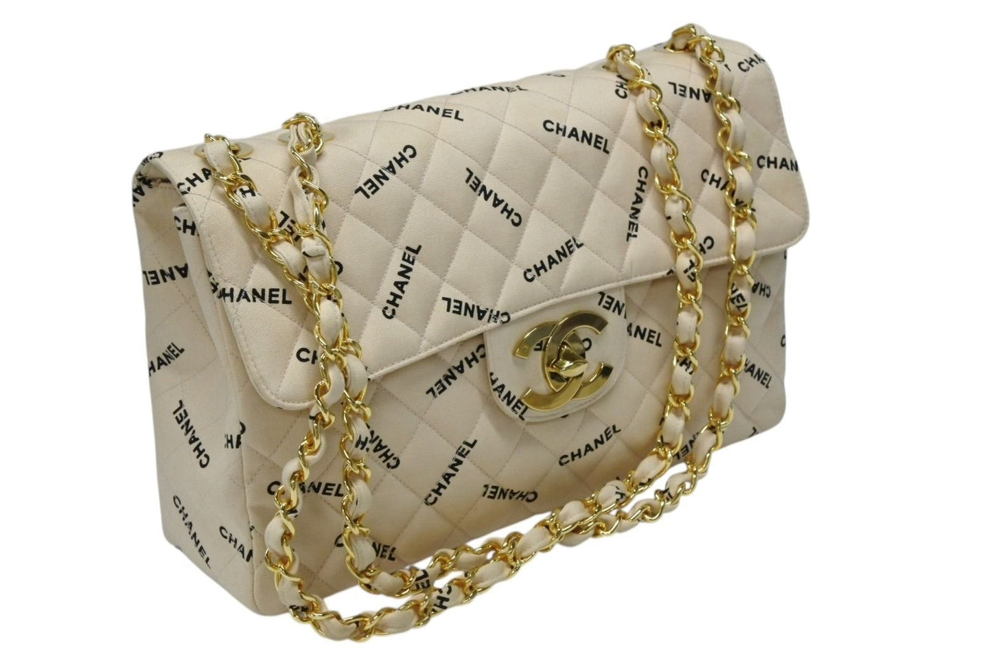 Chanel Maxi Quilted 34 S Flap Chain Shoulder Bag CC Logo Canvas Gold — view 4