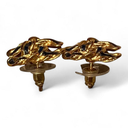 Chanel ⑤ Pierce Logo Chain Motif 99a Women's Gold And Black FREE