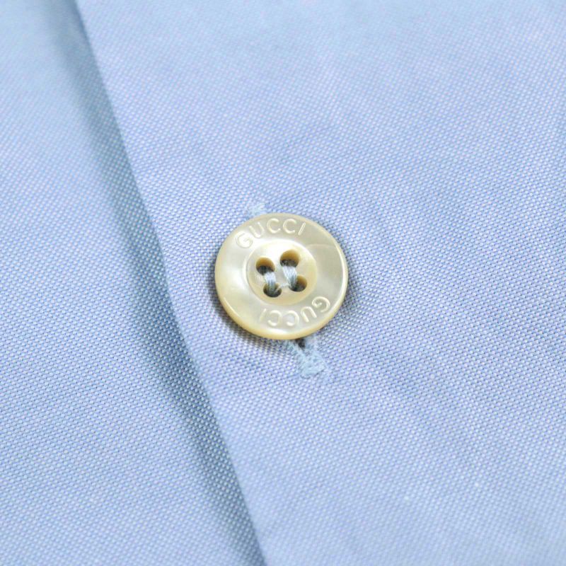 Gucci 521946 100% Cotton Logo Button Collar Silk Long Sleeves Blue Gold 41/16
