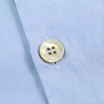 Gucci 521946 100% Cotton Logo Button Collar Silk Long Sleeves Blue Gold 41/16