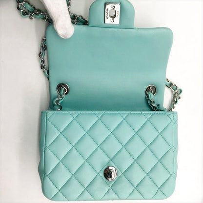 Chanel CC Logo Turnlock Lambskin Mini Quilted Chain Shoulder Bag Blue