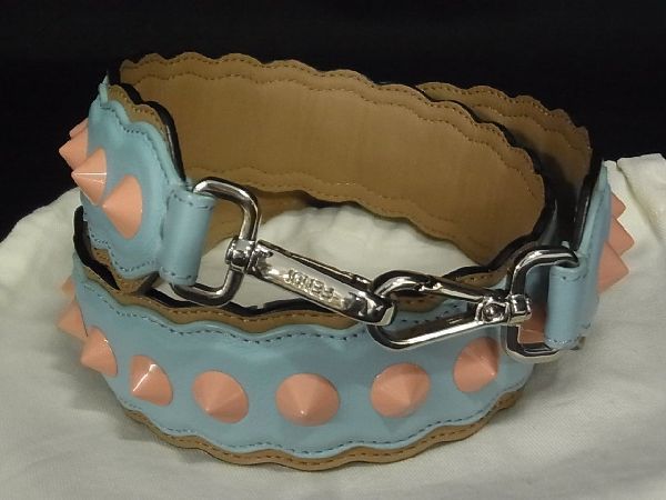Fendi Strap You Leather Shoulder Strap For Studded Bag Light Blue And