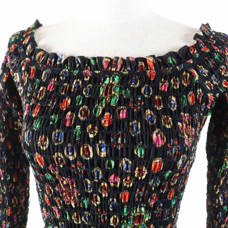 CHANEL P70157 Coco Mark Total Off Shoulder Sheer Ring Blouse Black Multi 34