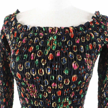 CHANEL P70157 Coco Mark Total Off Shoulder Sheer Ring Blouse Black Multi 34