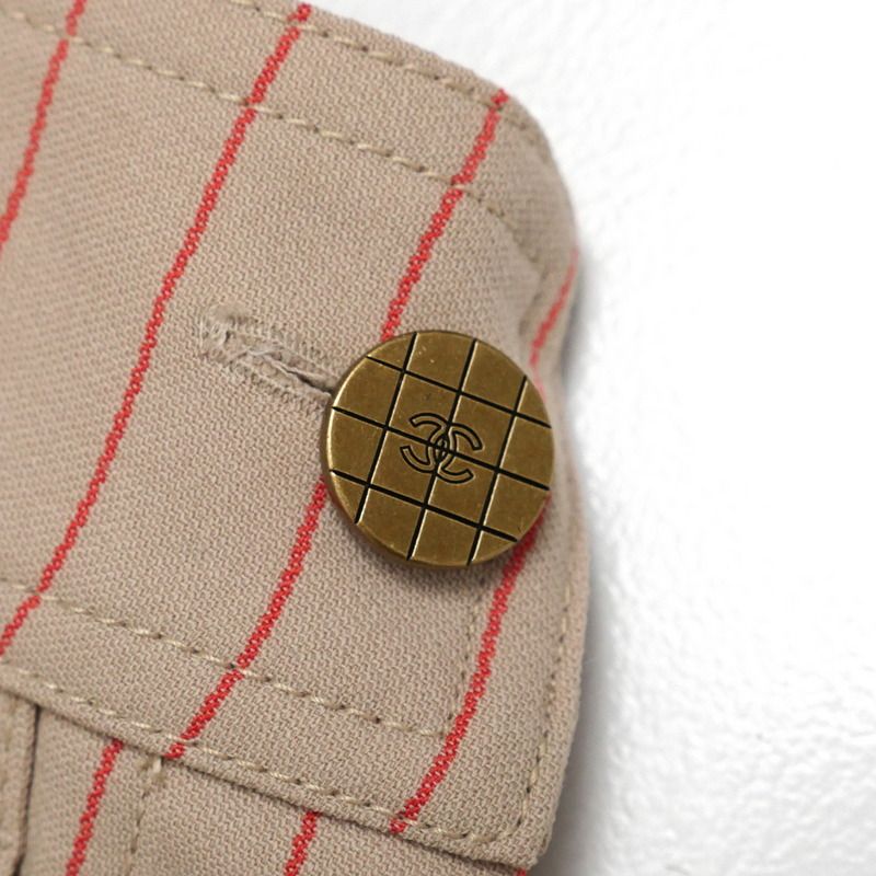 Chanel Pants Size 40 Striped Pattern CC Logo Coco Mark Button Made In Italy