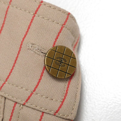 Chanel Pants Size 40 Striped Pattern CC Logo Coco Mark Button Made In Italy