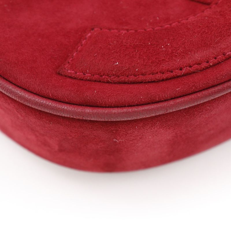 Chanel Coco Mark Chain Pochette Vintage Fringe Suede Red Ladies Shoulder Bag