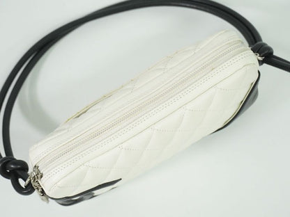 Authentic Chanel Coco Mark Cambon Line 2WAY Handbag Pouch Leather White Black