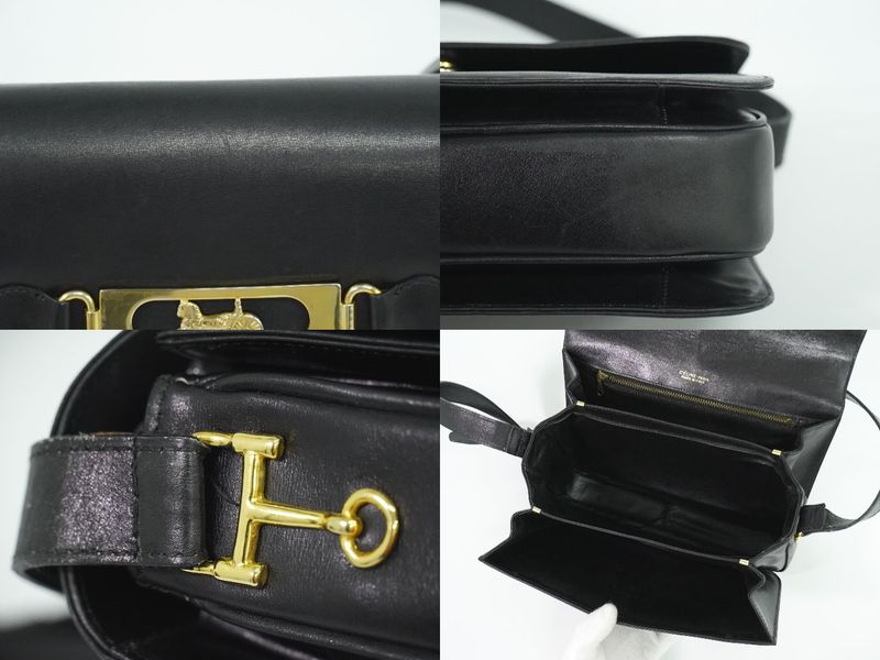 Authentic Celine Carriage Hardware Shoulder Bag Leather Black Bag Pre-owned