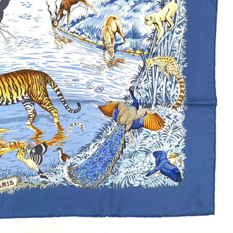 Hermes Carre 90 LA Treve DE L EAU Water Truce Scarf Silk Blue Multicolor