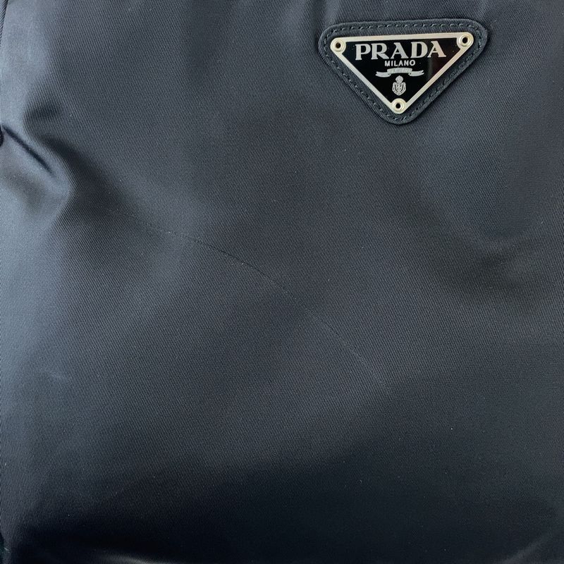 Prada Tessuto Triangle Logo Plate Black Silver Hardware Nylon Tote Bag Shoulder
