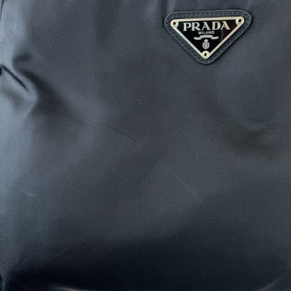 Prada Tessuto Triangle Logo Plate Black Silver Hardware Nylon Tote Bag Shoulder