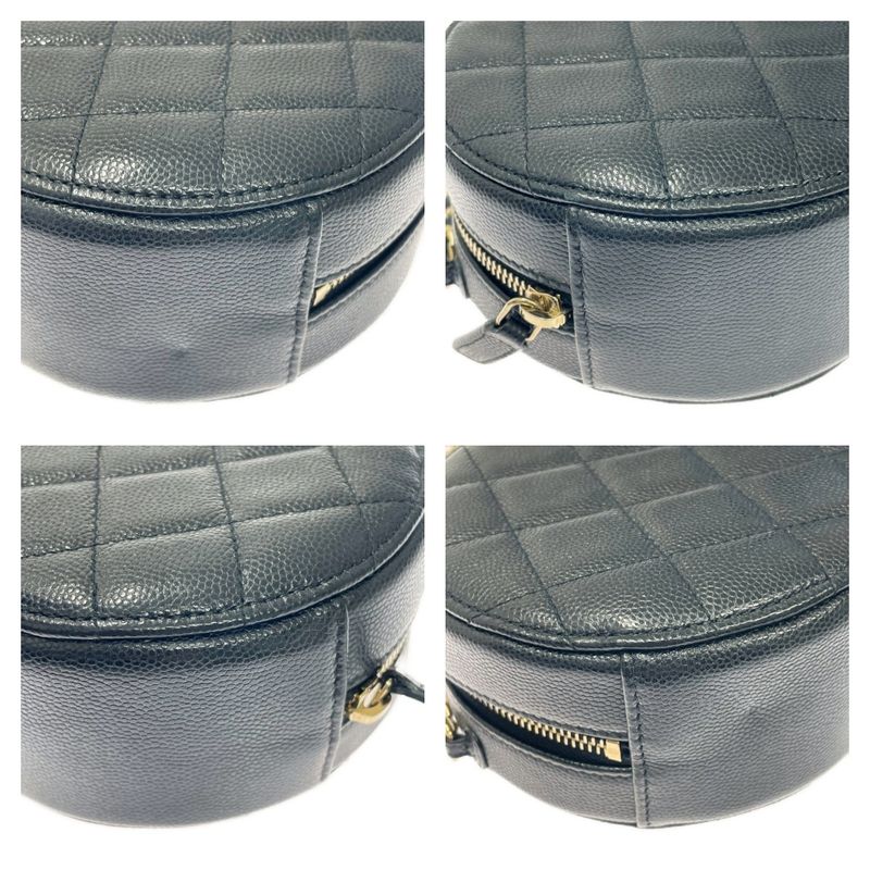 Chanel Matelasse Caviar Skin Coco Mark Round Chain Shoulder Bag Black 371277