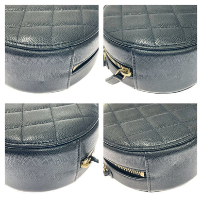 Chanel Matelasse Caviar Skin Coco Mark Round Chain Shoulder Bag Black 371277