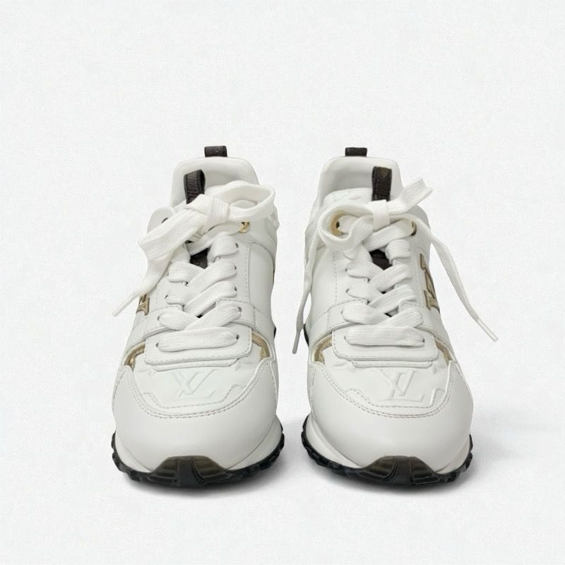 Louis Vuitton Run Away Line Monogram Sneakers Shoes Leather White Gold Brown