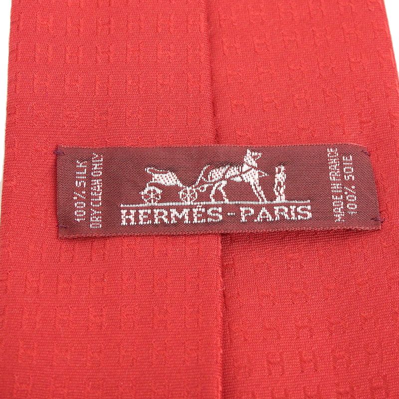 Hermes 038189t 100% Silk Rouge Clavat Fassone H Motif Tie With Box Made In