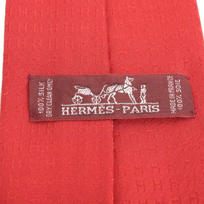 Hermes 038189t 100% Silk Rouge Clavat Fassone H Motif Tie With Box Made In