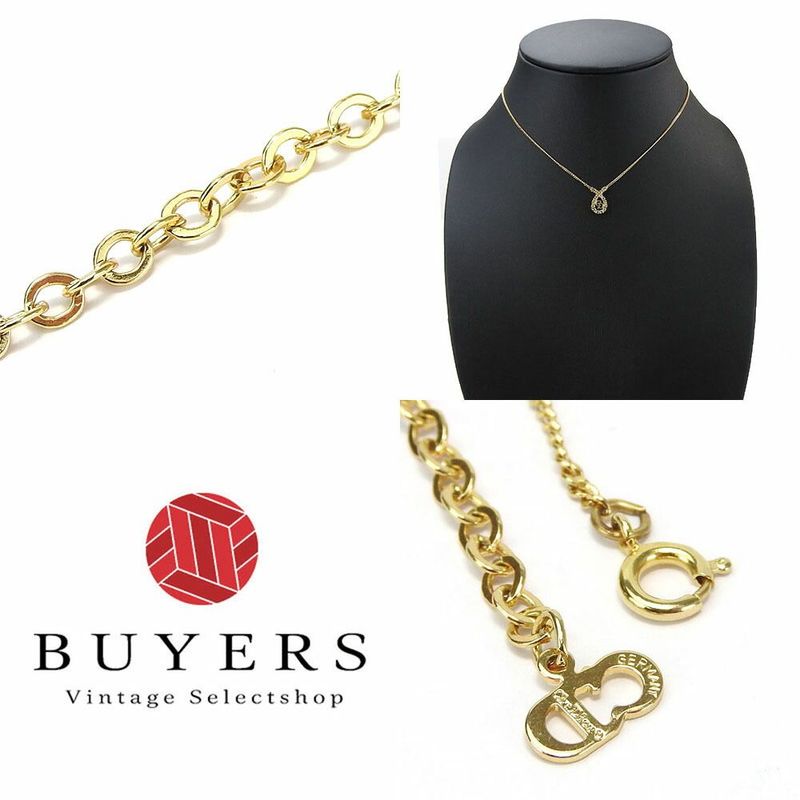 Christian Dior Necklace CD Logo Rhinestone Gold GP Plated Accessories Jewelry
