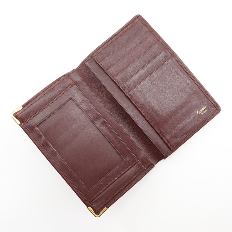 Cartier Mustline Billfold Calf Bordeaux Unisex Folding Wallet