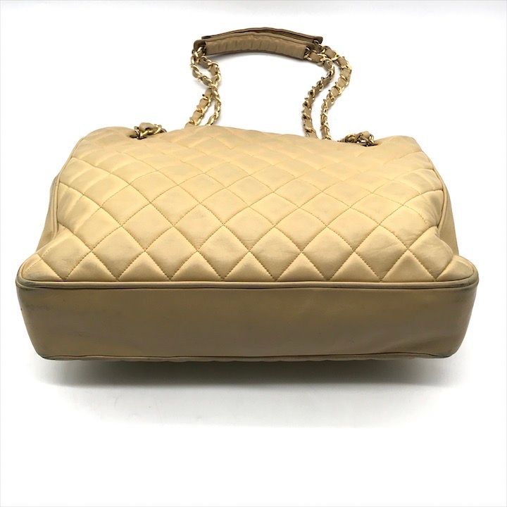 Chanel CC Logo Quilted Lambskin Chain Shoulder Bag Leather Beige