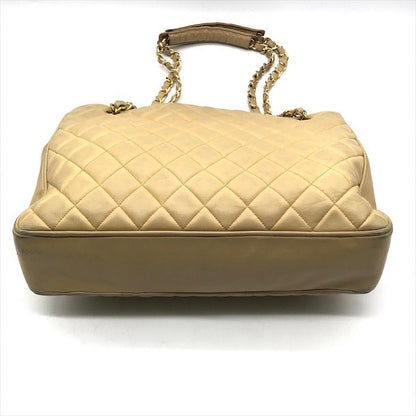 Chanel CC Logo Quilted Lambskin Chain Shoulder Bag Leather Beige
