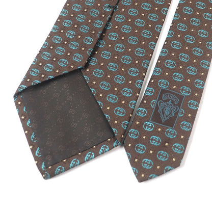 Gucci 100% Silk Interlocking G Total Pattern Cles St Logo Tie Wide Tie Brown