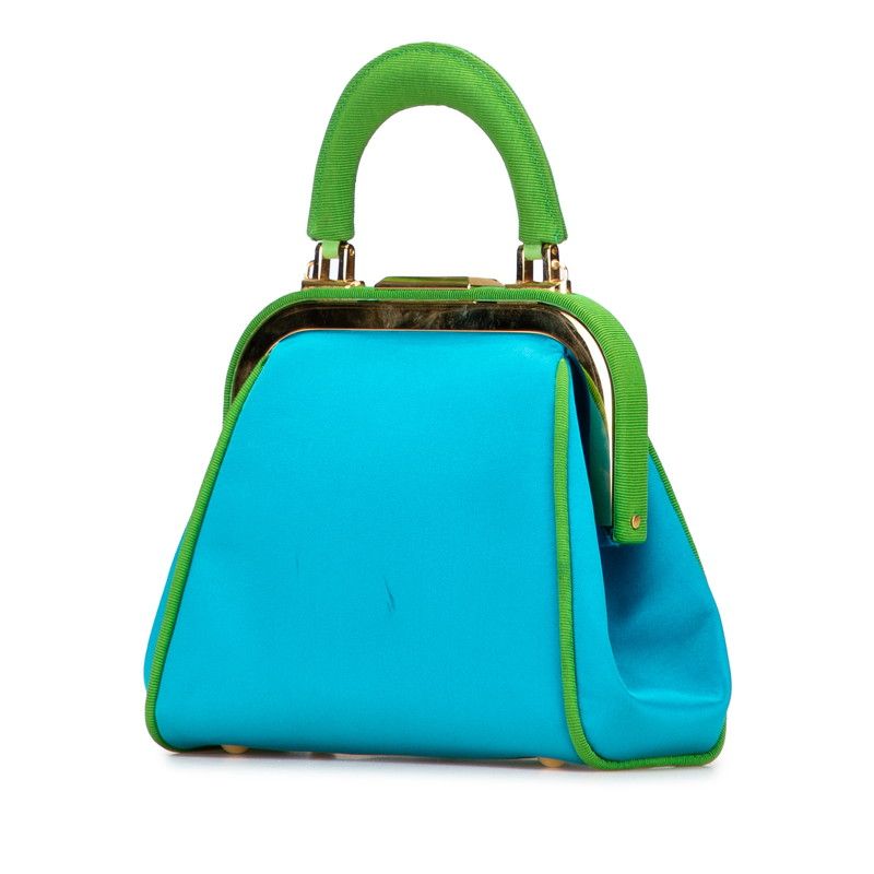 Dior Gusset Handbag Shoulder Bag 2WAY Blue Green Satin Canvas Women's Dior