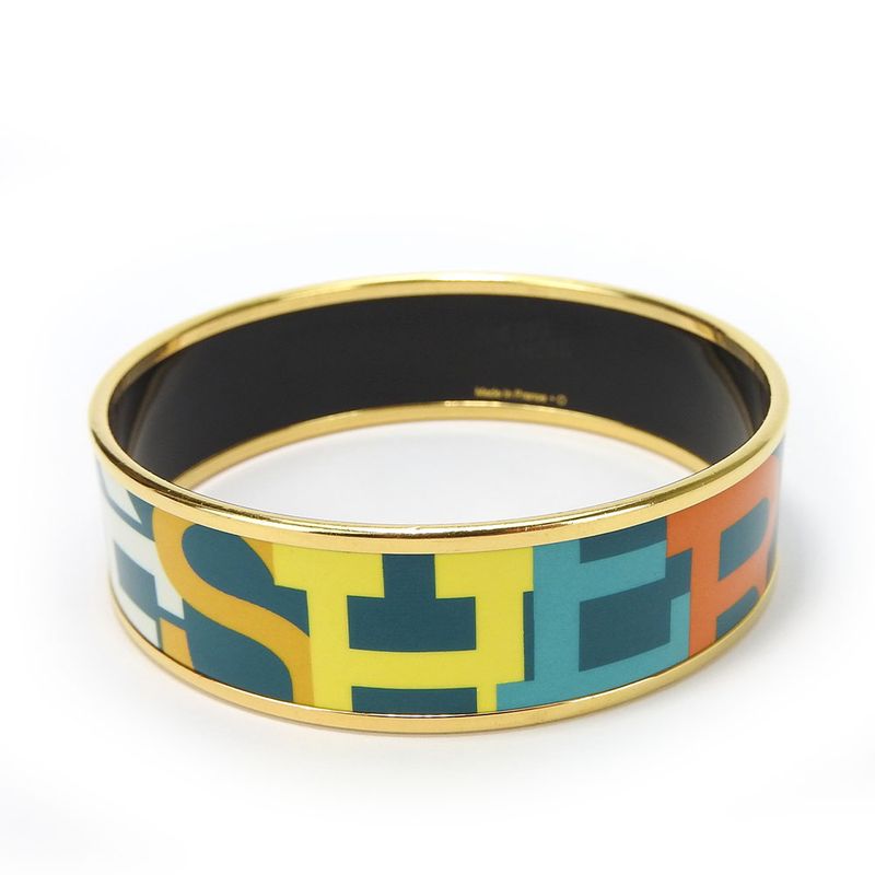Hermes Bracelet Emile Enamel Metal Greenish Multicolor Gold Hardware O Engraved