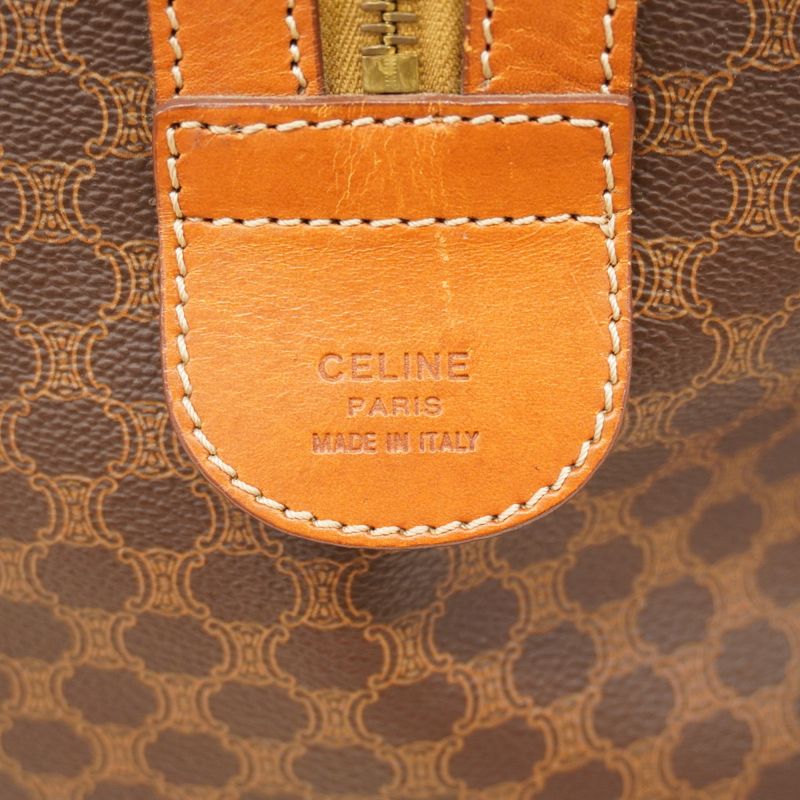 Celine Boston Bag Macadam PVC Brown Gold Hardware Women