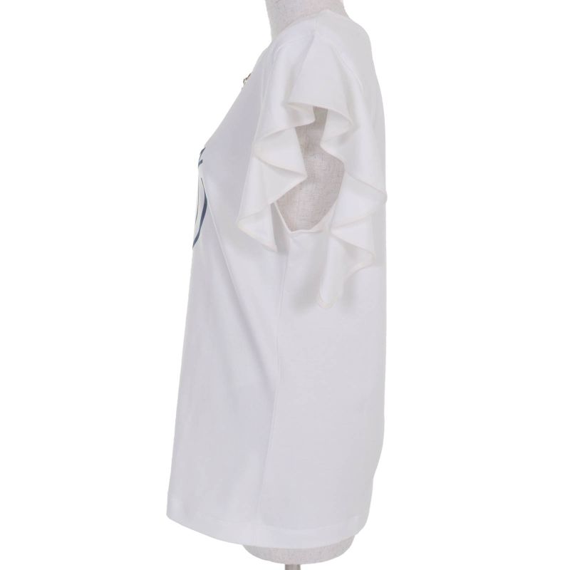 Louis Vuitton 24AW 100% Cotton LV Logo Sleeve Ruffle Top White L Made In Italy