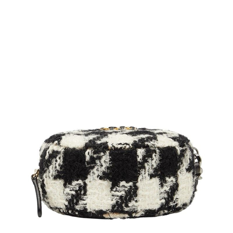 Chanel Coco Mark Chain Shoulder Bag Black White Tweed Leather Women's Chanel
