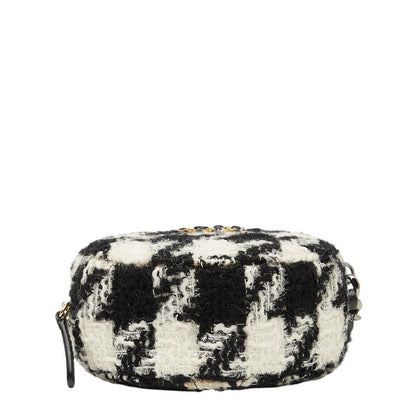 Chanel Coco Mark Chain Shoulder Bag Black White Tweed Leather Women's Chanel
