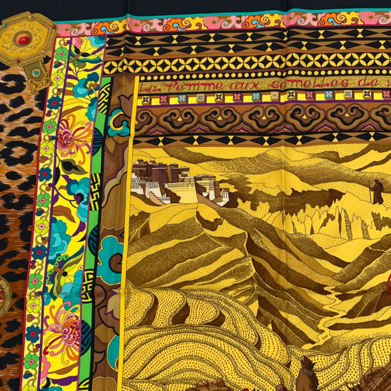 Hermes Carree 90 La Femme Aux Femmes Aux Winds Footsteps Woman Scarf Black