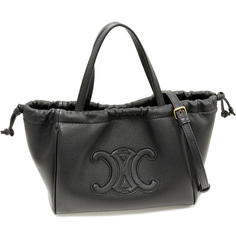 Celine Hand Tote Shoulder Bag Triomphe Cabas Small Drawstring Ring Grained