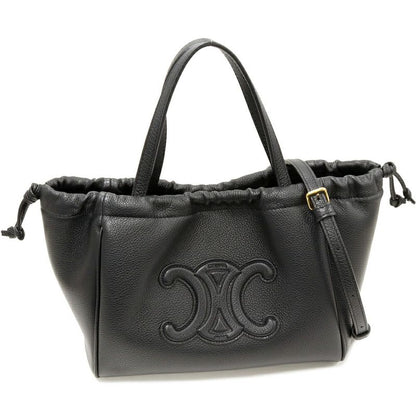 Celine Hand Tote Shoulder Bag Triomphe Cabas Small Drawstring Ring Grained