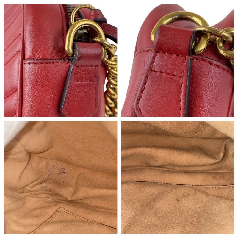 Gucci GG Marmont Red Gold Hardware Leather 447632 Chain Shoulder Bag Pochette